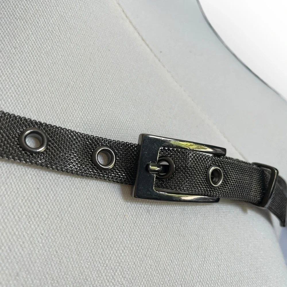 Vintage Metal Mesh Thin Belt Gunmetal Boho Style 80s Belt M 33”-37” Waist